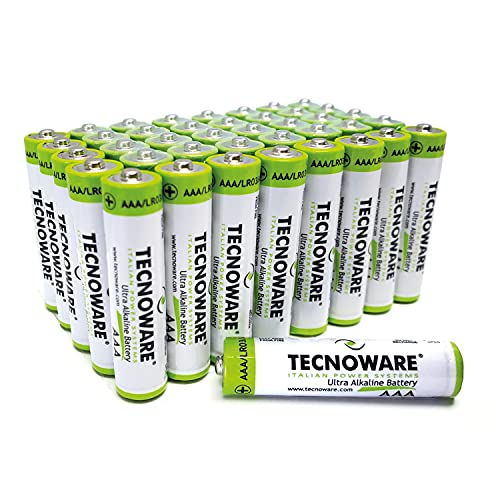 Tecnoware Power Systems   Pilas Alcalinas AAA, paquete de 40, 1,5V, Energía Duradera para Juguetes y Mandos, Protección Antifugas, Ecológicas con Embalaje Reciclable, AAA