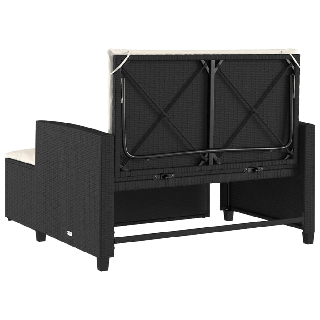 Divano da Giardino 2 Posti con Cuscini, in Polyrattan Nero e Acciaio, Design Convertibile, Set Giardino Esterno, Salotto da Giardino, per Terrazzo e Giardino, Colore Nero, 115 x 75 x 91 cm