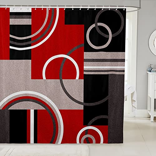 Erosebridal Modern Red Grey Black Stripe Shower Curtain Geometric Bath Curtain Retro Circle Swirls Bathroom Sets Decor Modern Abstract Texture Color Art Bathtub Shower Curtain 72" W X 72" L #TOP11