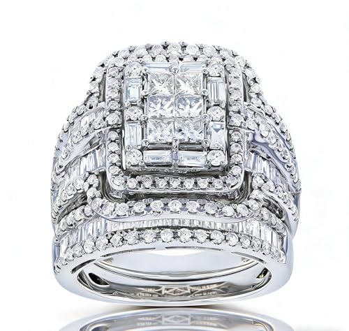 925 Sterling Silver Shiny Full Diamond Gemstone Ring 18K Gold Cubic Zirconia Promise Rings CZ Diamond Multi Row Ring Eternity Engagement Wedding Band Ring Sets Z.41 (US Code 9)