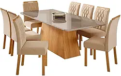 Mesa para Sala De Jantar Helena 210 x 100 cm e 8 Cadeiras Juliana Cimol Nature/off-white/madeira/nude