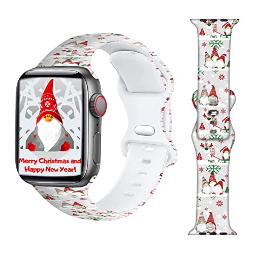 Christmas Gnomes Watch Band Compatible with Apple Watch Bands 45mm 44mm 42mm, Stylish Adjustable Soft Silicone Holiday Gifts Xmas Gnome Printed Replacement Strap for iWatch Ultra SE 7 6 5 4 3 2 1