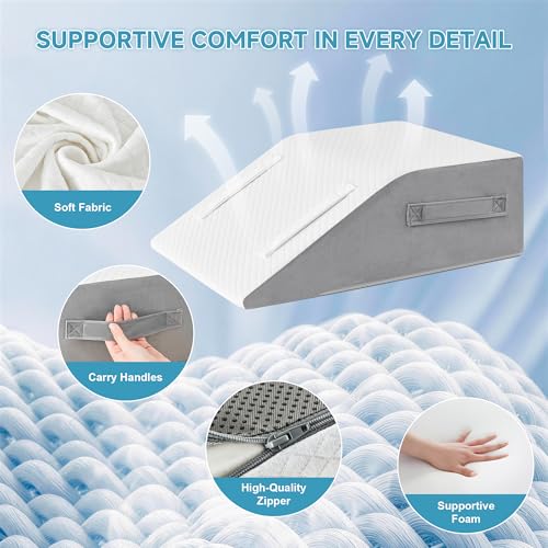 Image of Yojoker Leg Elevation Pillows for Swelling, Memory Foam Wedge Pillow for Legs Blood Circulation, Leg Elevation Pillows for After Surgery, Knee Wedge Pillow for Sleeping Back Hip Ankles Relief Grey
