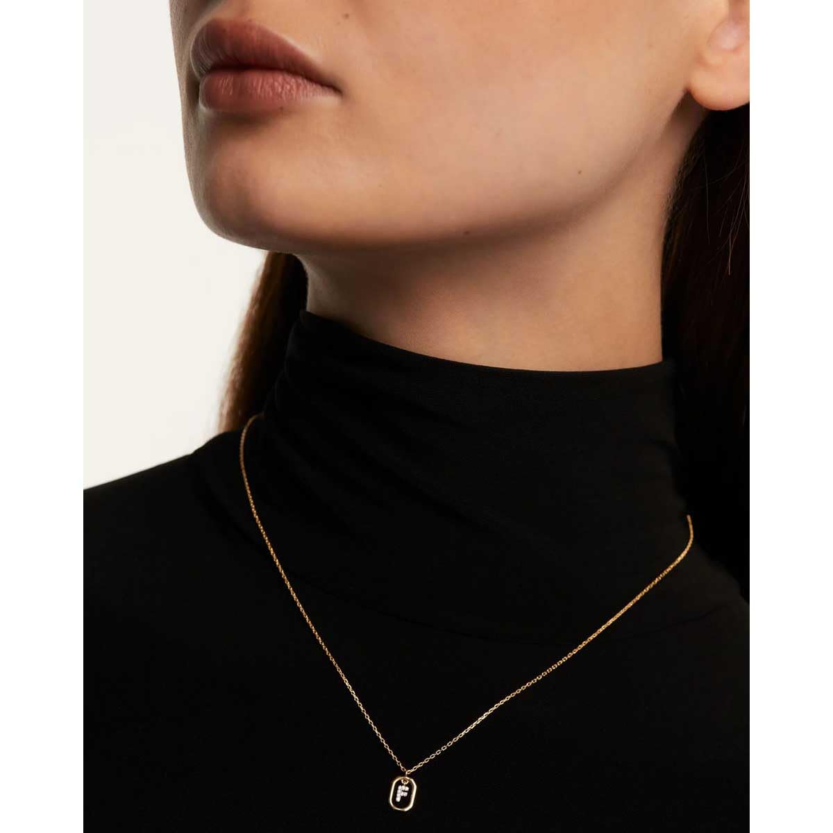 PDPaola Mini Letter F Necklace Collana con nome a lettera oro, Onesize, Argento sterling, Zirconia cubica