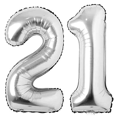 Jonhamwelbor 21 Number Balloons Silver Giant Jumbo Big Large Number 21 Foil Mylar Balloons for 12th or 21st Birthday Party Supplies 12 or 21 Anniversary Events Decorations