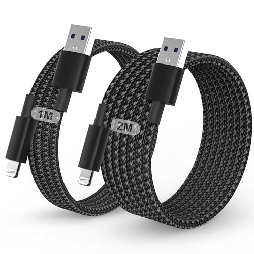 iPhone Charger Cable 2Pack for Lightning to USB Cable MFi Certified 1M+2M Charging Braided Lead for Apple iPhone 14 13 12 11 Pro Max/Pro XS XR X 8 7 6 Plus SE for iPad