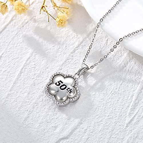 URONE Sterling Silver Flower Necklace 50th Birthday Gift for Women with Blue Crystal 50 Years Birthday Jewellery for Her - Image 4