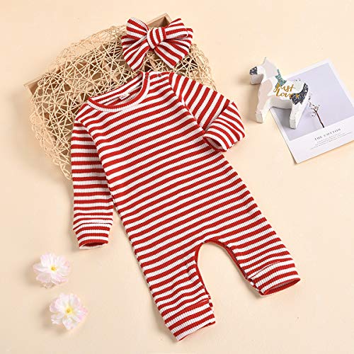 Aimaopao Newborn Infant Baby Girl Romper Bodysuit Girls Stripe Print One Piece Jumpsuit Pants Clothes Outfits (Stripe Long Sleeve Red, 0-3 Months) #TOP2