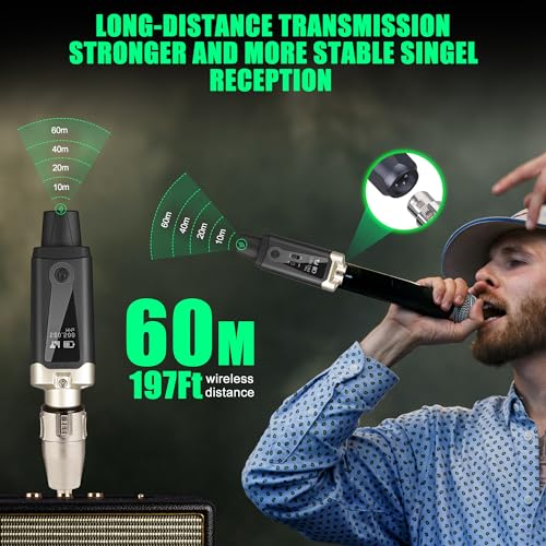 Émetteur et récepteur XLR sans fil UHF avec alimentation fantôme 48 V, adaptateur de micro rechargeable, 16 canaux, portée de 60 m pour microphone dynamique/condensateur, mixeur audio, guitare – vue 2