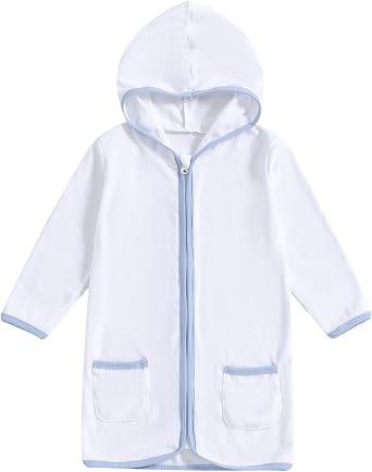 Baby Girls Boys Terry Cloth Swim Cover Up Zip Up Hooded Bathing Suit Coverup Wraps Kid Summer Pool Beach Swimsuit