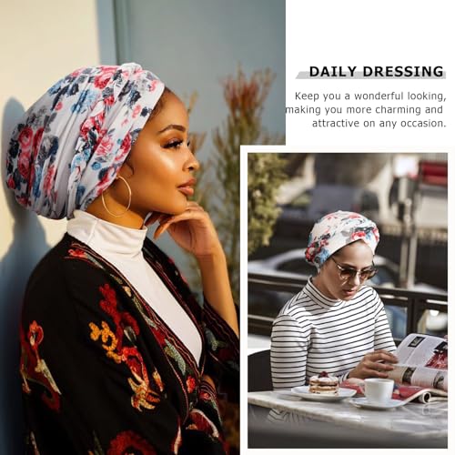 Image of DRESHOW Turban Pre-Tied Twisted Hat Thread African Head Wraps for Black Women Chemo Cancer Cap Braid Hair Cover