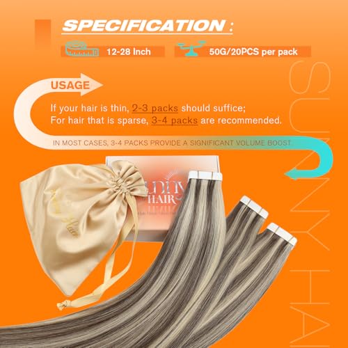 Image of Sunny Hair Human Hair Tape in Extensions Balayage 20Pcs for Graduation Days