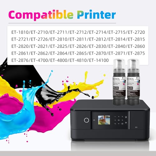 JoyPrinting E104 Tinte Schwarz Kompatibel für E104 Druckerpatronen Nachfülltinte Multipack für Epson Ecotank ET-1810 ET-2710 ET‑2711 ET-2712 ET-2714 ET-2811 ET-2812 ET-2814 ET-2815 ET-2826, 2X 70ml