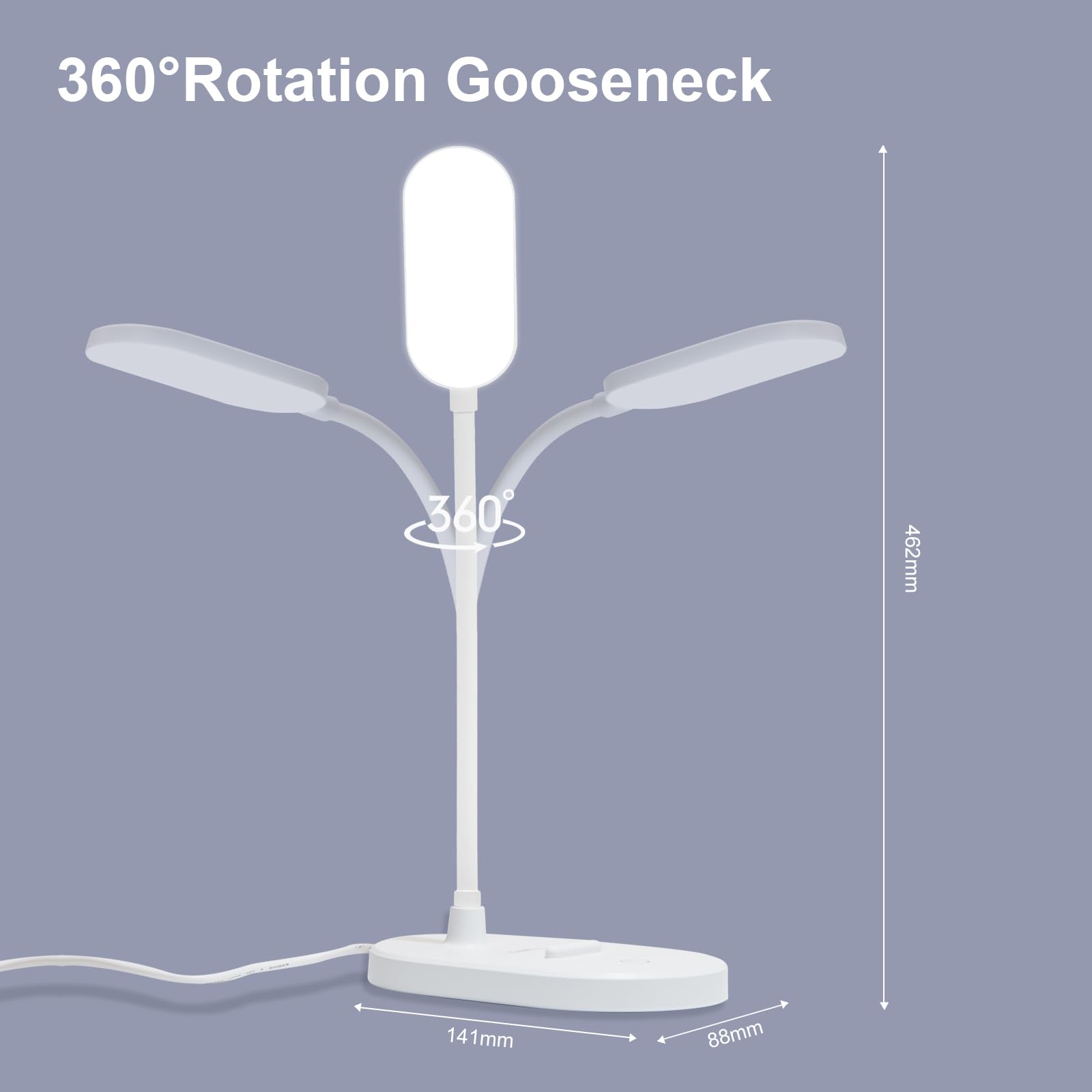 LQWELL® Lampa Biurkowa LED Lampa Studyjna Do Domowego Biura, 360° Elastyczna Gęsia Szyja, Sterowanie Dotykowe Lampa Stołowa Do Czytania Z Uchwytem Na Telefon (Biały)