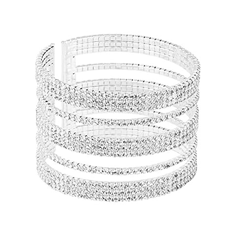 Jojomina Multilayer Sparkling Rhinestone Cuff Bracelet For Women 11 Layers for Women,Crystal Bangle Strand Wrap Bracelet for Party Prom Wedding Cover