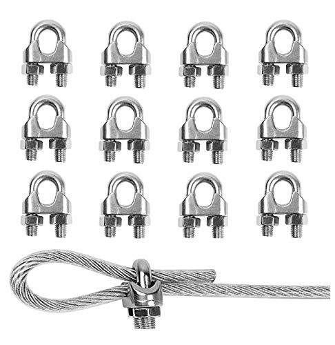 TERF® 12 Pcs Wire Rope Clip Clamps M3 for Ø 3mm (1/8) Rope Cable Grip Galvanized Steel U Bolt Saddle Fastener for Rigging and Tension Cable