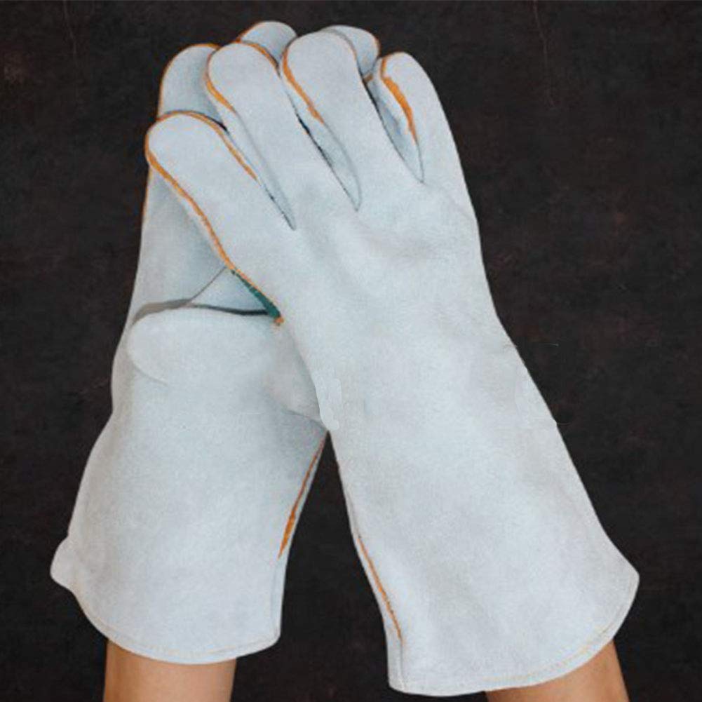Guantes de Cuero Para Soldar de Forja Resistentes Al Desgaste/Al Calor,Guantes Para Barbacoa/Camping/Cocina Con Reposamanos,Guante Para Estufa Con Chimenea,2 Pares