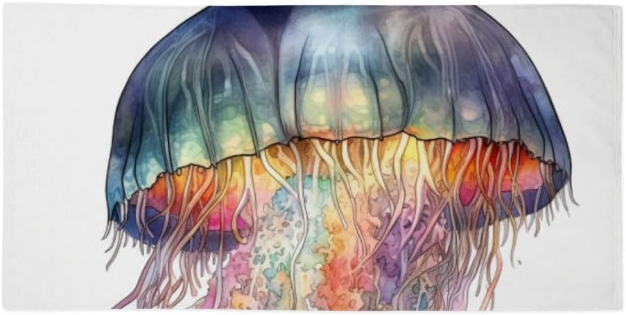 Watercolor Jellyfish Polycotton Towel - Jellyfish Lovers Gifts - Cute Bathroom Items - 36 x 72 inches