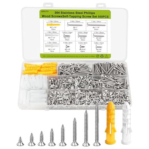 M3 Small Screws Set, Wood Screws Assortment Kit, 485pcs Tiny Phillips Flat Head Self-Tapping Screws, 304 Stainless Steel, Cabinet Hinge Screws, Contains 50pcs M6 Screw Anchors Cover