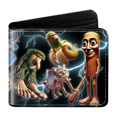 WlsqDE Italiian Brainrrot Geldbörse Herren, Leder Herren-Geldbörsen, Italan Braino Portmonee, Geldbeutel, 6 Fächer für Kreditkarten, für Arbeit, Geschäft, Täglichen Gebrauch Oder Reisen