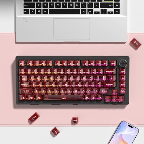 Image of dagaladoo Clear keycaps,Transparent Keyboard keycaps,Jelly Key caps Set,Shine Through keycap，MDA Profile Keyboard caps for Mx Switches Mechanical Keyboard(Dark Red)