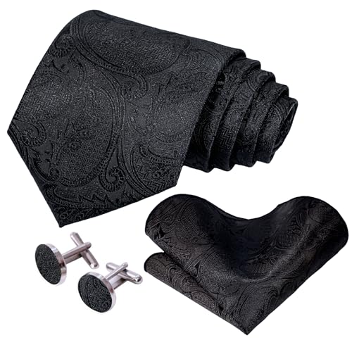 Image of 5PCS Tie and Pocket Square for Men, Silk Necktie and Handkerchief Cufflinks with Gold Ring and Lapel Pin Set