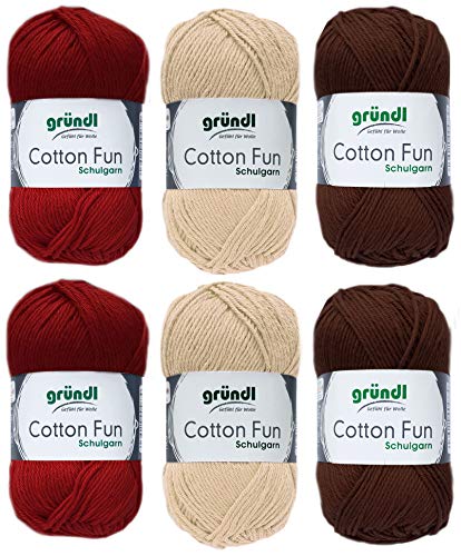 Gründl Cotton Fun 604 - Hilo de ganchillo (6 x 50 g, incluye instrucciones detalladas para un cobaya)
