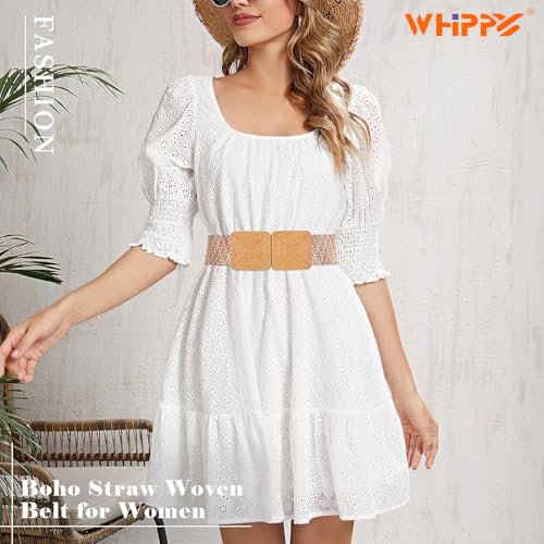 WHIPPY Straw Woven Elastic Belt for Women Fashion Boho Raffia Ladies Belt Braided Wide Stretch Waistband for Dress2