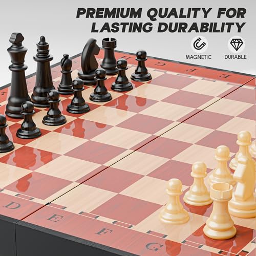 Image of Konex Magnetic Chess Board Game Set | 9.5x9.5 Inch Foldable Board with Inbuilt Storage | New - Brown