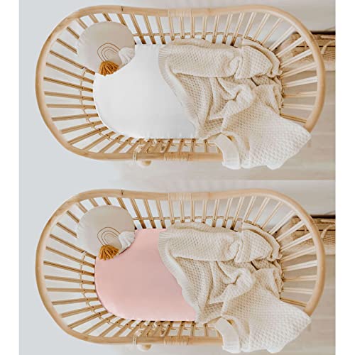 Image of SiinvdaBZX 2 Pcs Satin Bassinet Sheets for Baby Girl, Pink & White | Silk-Like Soft Bassinet Fitted Sheets for Hourglass, Oval & Rectangular Bassinet Mattress