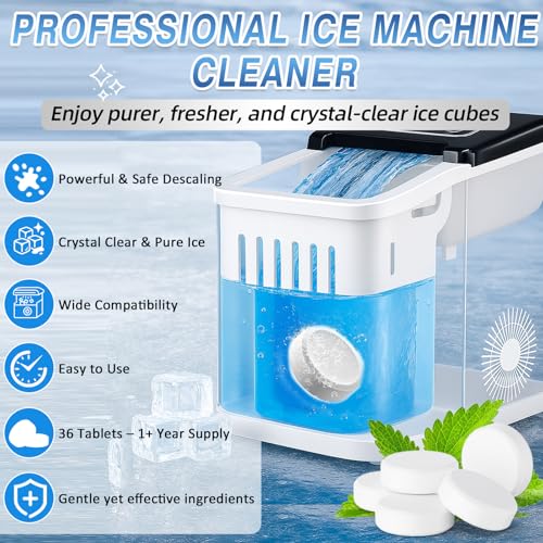 Image of Ice Machine Cleaner Tablets Descaler 36 Pack, Countertop Ice Maker Cleaner Tablets, Nickel Safe, Effective Remove Hard Water & Mineral Buildup for Countertop, Nugget Ice Makers,Crystal Clear Ice