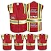 Custom Safety Vest with Logo Pockets High Visibility Reflective Vests Construction Security Workwear(Red,3XL)