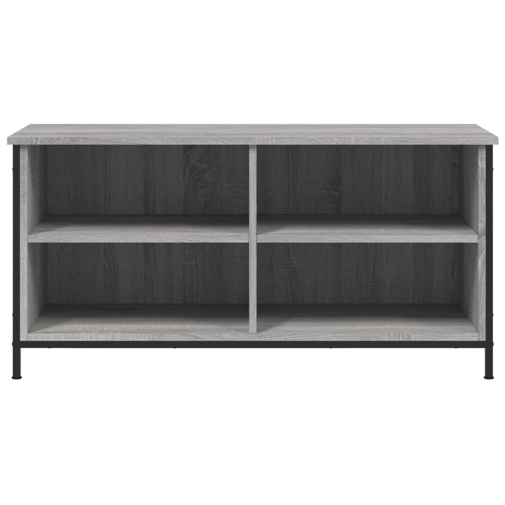 Mobile TV grigio rovere sonoma 100 x 40 x 50 cm, in plastica a base di legno, 4 ripiani aperti, piedini in ferro, stabile e resistente all'umidità, ideale per riporre DVD