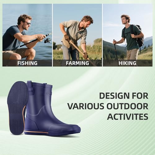 Image of Men's Mid-Calf Waterproof Rain Boots, Wide Calf & Slip-Resistant Rubber Work Boots for Unisex, Garden, Farm, Fishing Shoes All-Weather