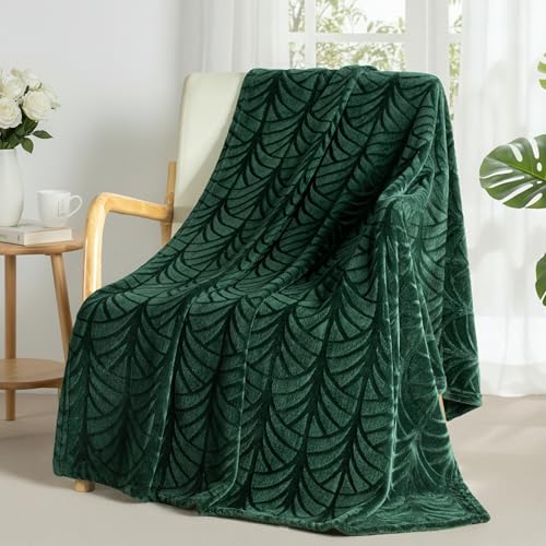 Whale Flotilla Couverture Polaire à Feuilles, 130x150 cm, en Flanelle Douce Chaude et Confortable pour Canapé ou Lit, Convient à Toutes Les Saisons, Vert...