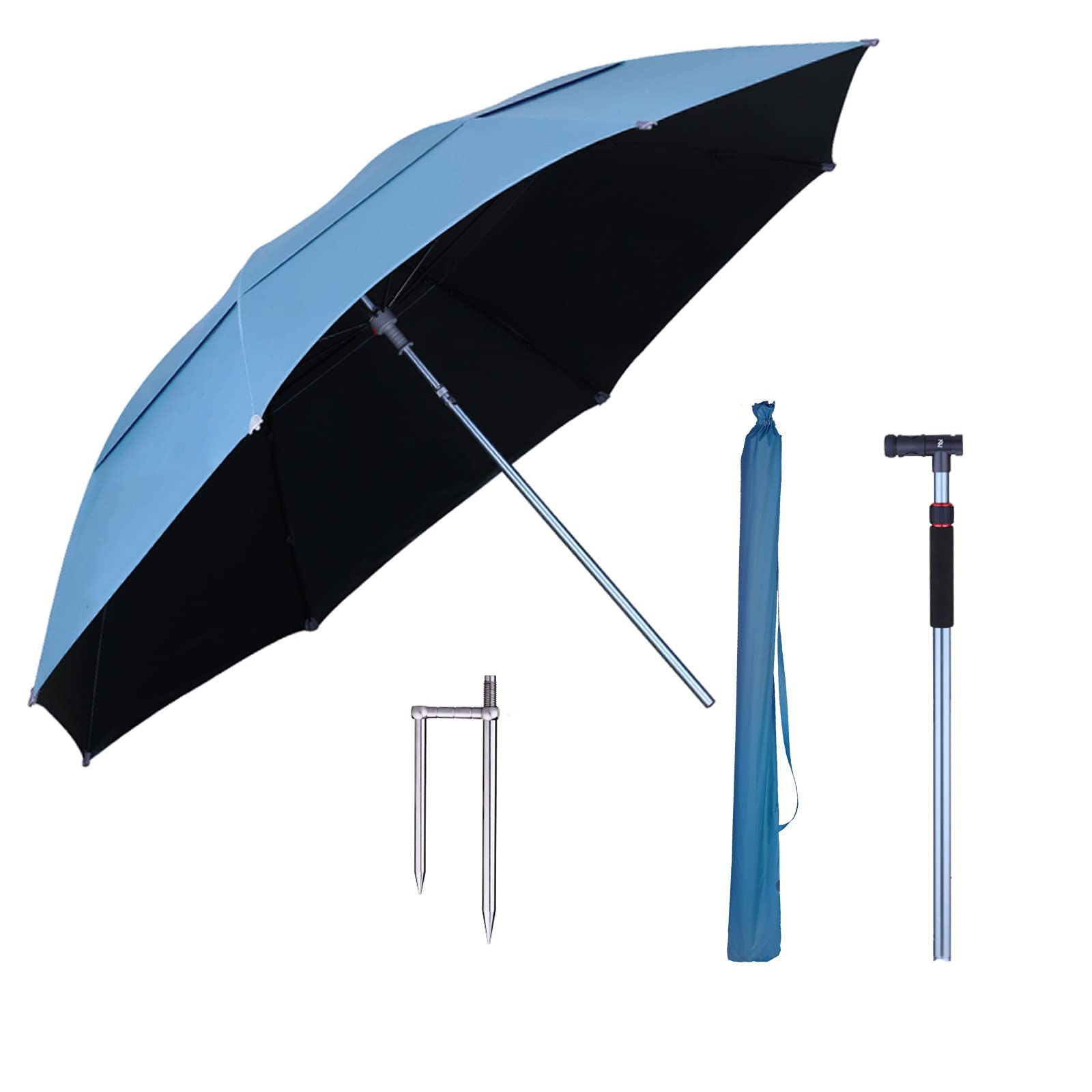 Sombrilla para Silla De Playa, 2.4M Redonda Paraguas De Pesca, Protector Solar, Azul, Verde, Double Bend Adjustment, para Jardín, Camping Salvaje, Parasol Exterior (Color : Blue, Size : 2.4M)