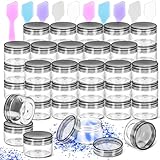 MotBach 45 Pack 15g Plastic Jars with Lids, 15ml Round Clear Cosmetic Containers Makeup Jars, 0.5oz Travel Size Container Jar with Spatulas for Makeup Sample Lotion Cream Ointment Salve Balm Powder