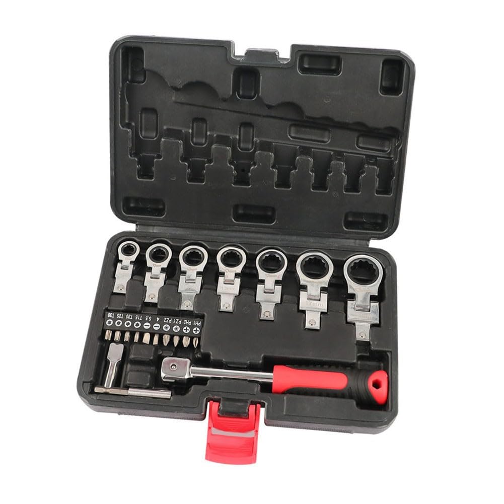 Set di 20 chiavi a cricchetto con punte per cacciavite, dimensioni testa 8-19 mm e punte Torx/PH/PZ, per riparazione auto e bici, custodia inclusa