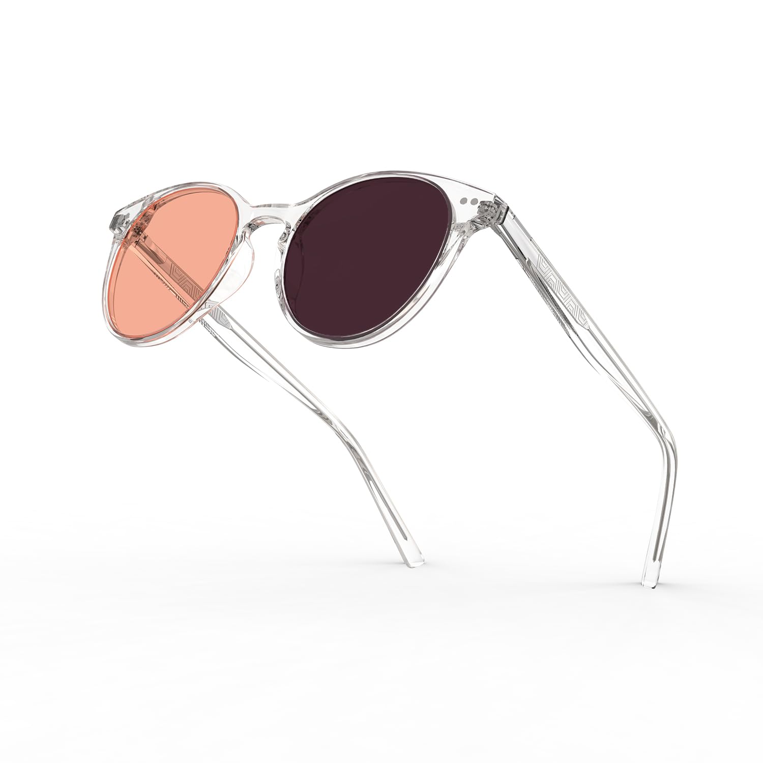 Goiteia Selbsttönende FL-Rose Migränebrille, Brille bei Lichtempfindlichkeit für Neonlicht, LED-Licht, Photophobie & Bildschirmarbeit, leichte Rundfassung mit Federscharnieren