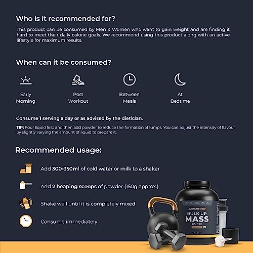 Image of Nutrabay Gold Bulk Up Mass Gainer Powder - 3kg, Chocolate | 30g Protein, 104g Carbs, 554 Calories | Easy to Digest | 100% Veg Muscle Building & Weight Gainer Supplement for Men & Women