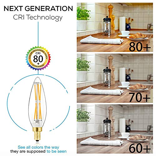 E12 Edison 8W LED Bulb, 100 watt Equivalent Candelabra Dimmable Chandelier Light Bulbs 2700K Warm White Clear 800lm E12 Vintage LED Filament Vintage Candle Bulb with Decorative,4.85in,4-Pack.