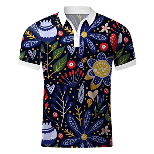 Camisa masculina de manga curta com zíper e lapela com impressão digital 3D casual moda camiseta de