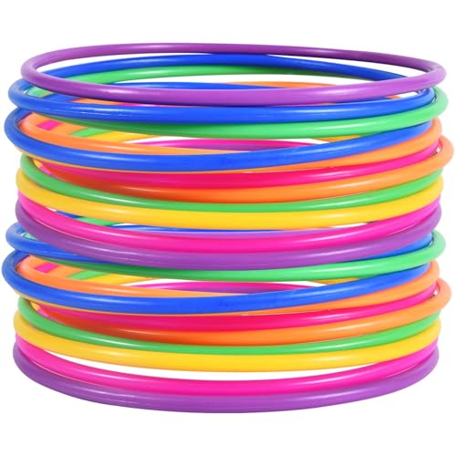 Image of OBTANIM 24 Pcs Plastic 7 Inch Ring Toss Game for Kids and Outdoor Toss Rings for Speed and Agility Practice Game, Random Colors