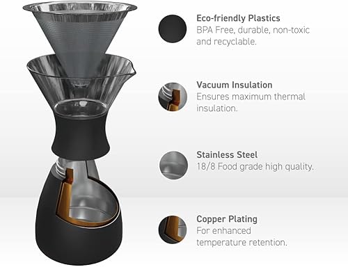 Miniatura 4 de asobu Cafetera aislada (32 onzas), aspiradora de doble pared, filtro de acero inoxidable y jarra para llevar (mármol rosa aguamarina)
