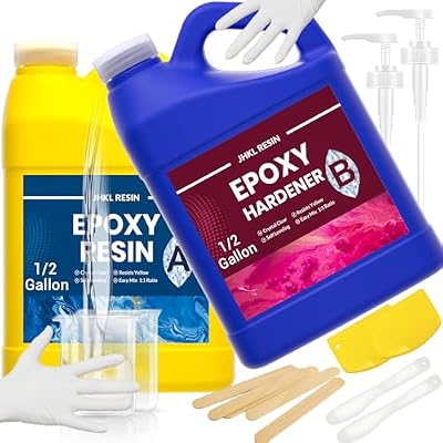 JHKL RESIN Epoxy 1 Gallon Epoxy Resin Kit Casting & Coating, Art Crafts Crystal Clear and NO Yellowing & NO Bubble and Self Leveling Easy Mix 1:1 for DIY Jewelry Making, Wood & Resin Molds