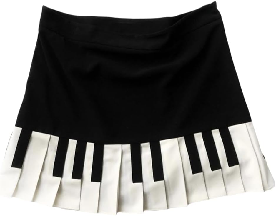 Women Piano Mini Skirts Y2k Harajuku Dark Coquette Aesthetic Grunge Black White Spliced Short Skirt - Image 5