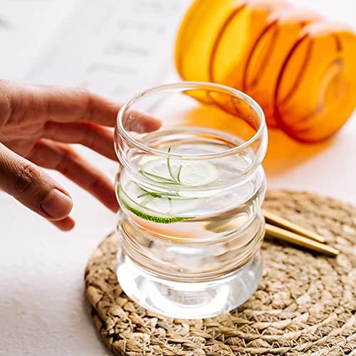 Foto von ALINK Gerippte Trinkgläser mit Glasstrohhalmen 4er Set, 350ml Eiskaffeegläser, Wave Gläser Tumbler, Wassergläser,Longdrinkgläser,Trinkgläser, für Cocktail,Wasser, Soda, Geschenk mit Pinsel