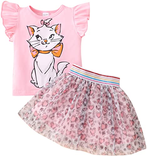 Image of Girls Tulle Skirt Set Two Piece Ruffle Sleeve Unicorn T-Shirt Tutu Dress Summer Birthday Party Outfit 2-10 Years