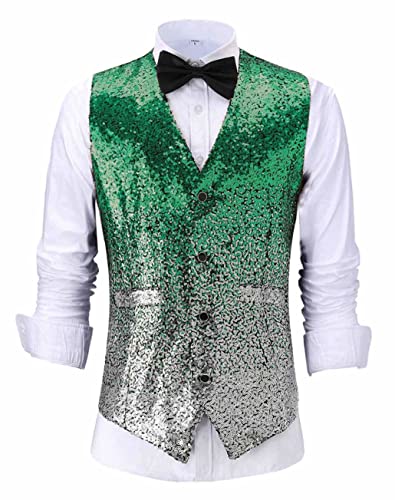 Tuikayoo Mens Suit Vest Gradient Sequin Party Fashion Waistcoat for Wedding Groomsmen