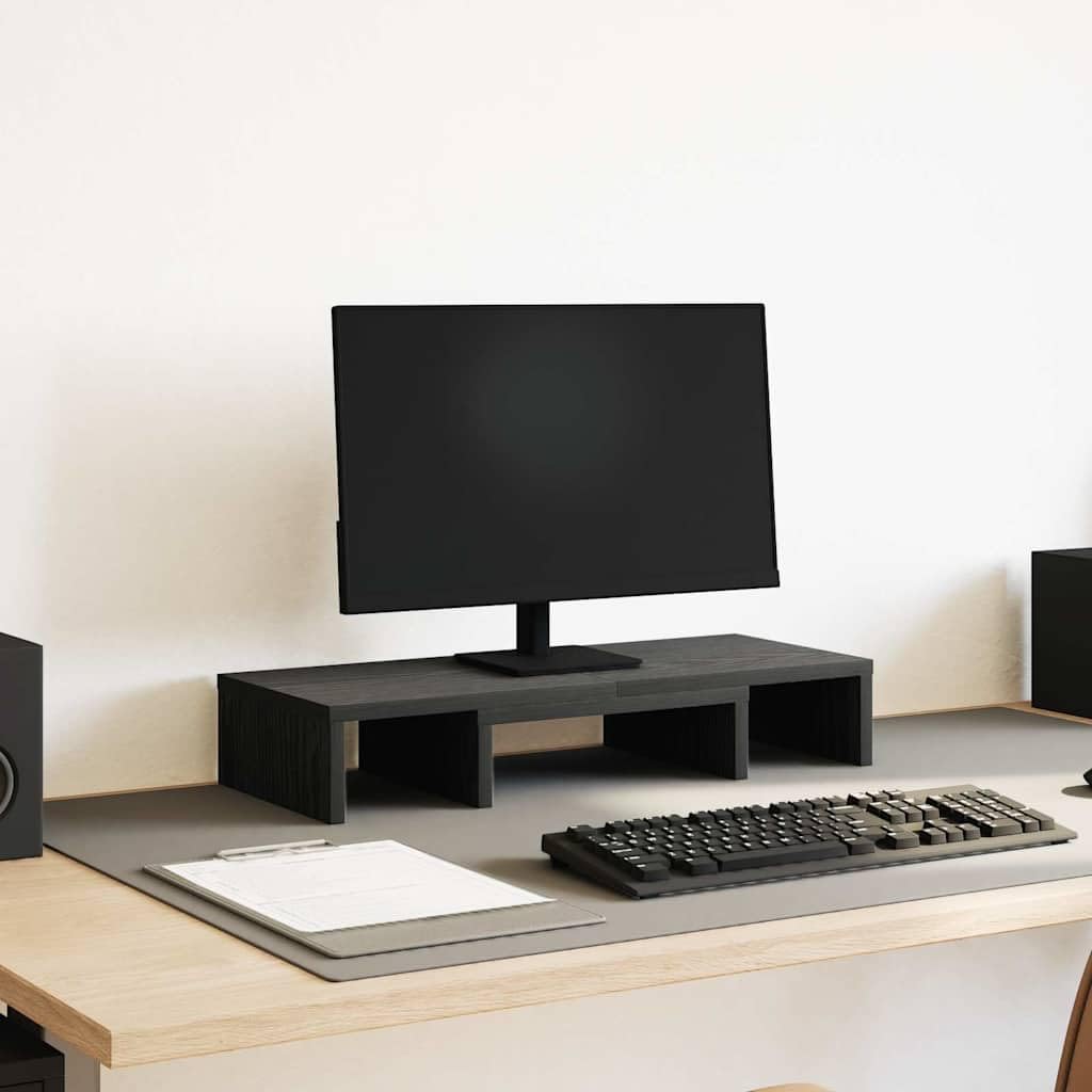 Supporto per monitor regolabile, nero, effetto rovere, 60 x 24 x 10,5 cm, in legno, per 2 monitor, inclinabile, ergonomico, per ufficio e casa